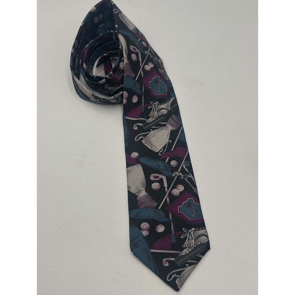 J.T. Beckett Necktie Mens OS Black Purple Golf Novelty Print Silk Sports Tie